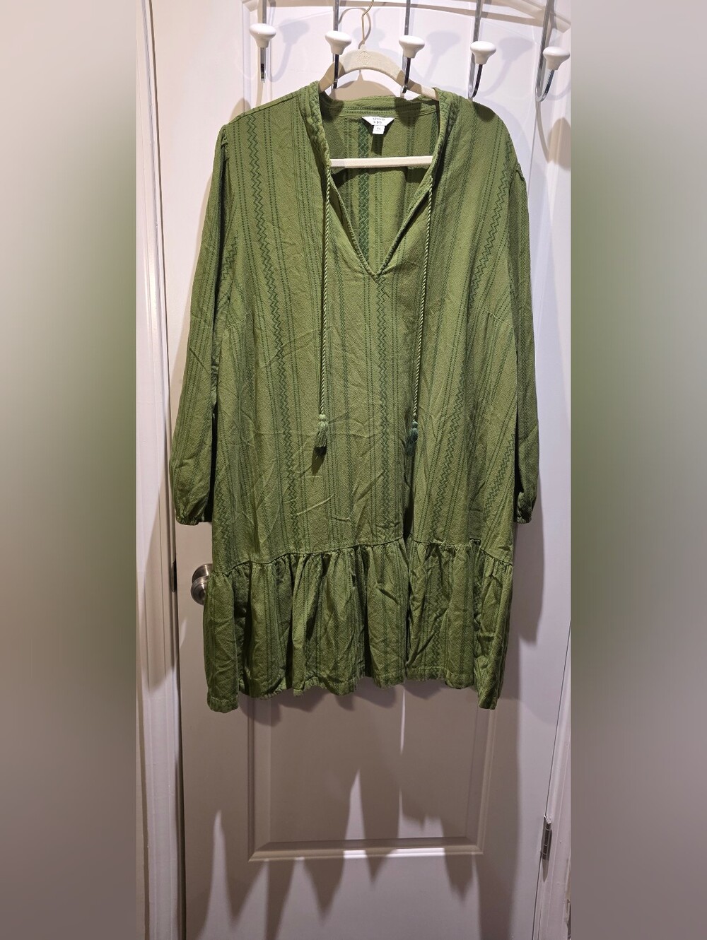 Relaxed Olive Green V-Neck Peasant Tunic